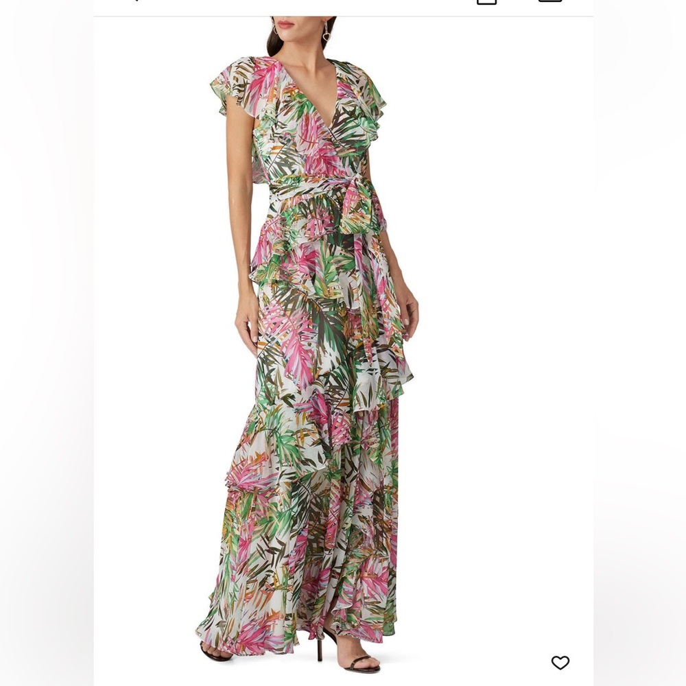 🔥Floral Maxi Dress with Ruffle Details Badgley Mischka 6 Euc